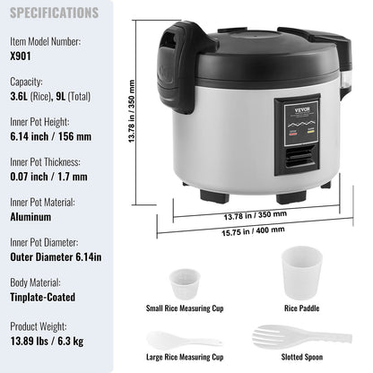 Commercial Rice Cooker, 45-Cup Rice Cooker, 9 Liter Large Rice Cooker and Warmer with Nonstick Inner Pot, Fast Cooking and 12-Hour Keep Warm, with Rice Cup and Paddle, for Restaurant - Image 7