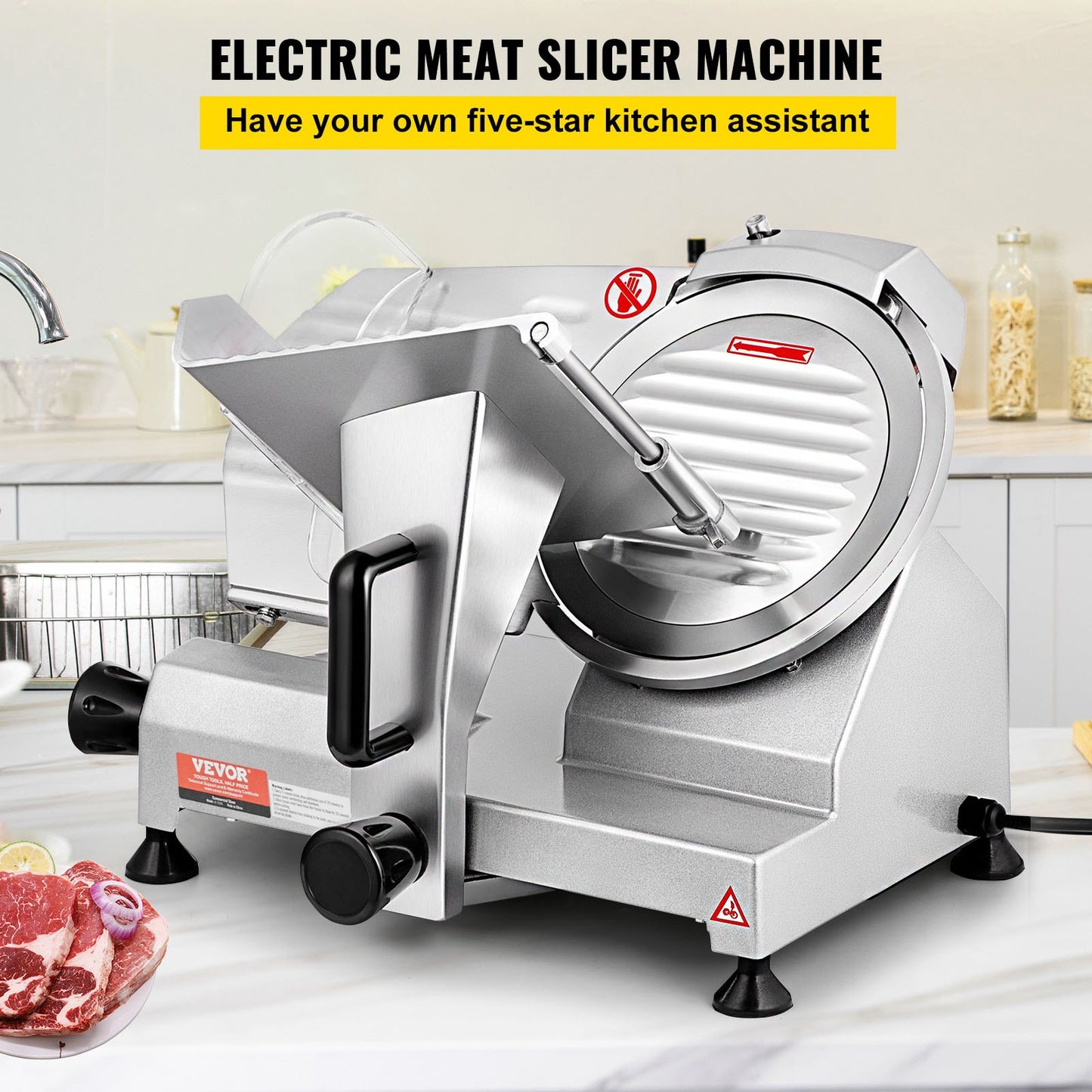 Commercial Meat Slicer, 200W Electric Deli Food Slicer, 350-400RPM Meat Slicer with 8" Carbon Steel Blade, 0 - 0.47 inch Adjustable Thickness Electric Meat Slicer for Home and Commercial Use - Image 2