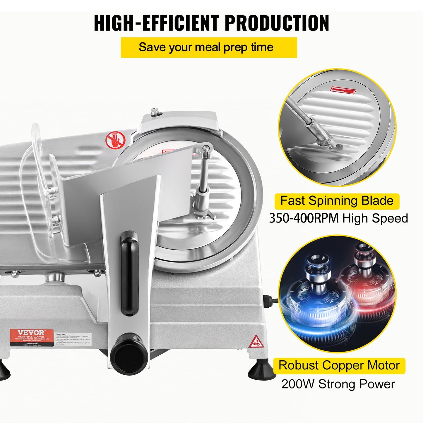 Commercial Meat Slicer, 200W Electric Deli Food Slicer, 350-400RPM Meat Slicer with 8" Carbon Steel Blade, 0 - 0.47 inch Adjustable Thickness Electric Meat Slicer for Home and Commercial Use - Image 3