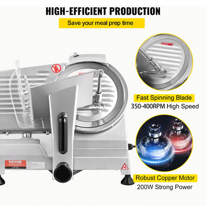 Commercial Meat Slicer, 200W Electric Deli Food Slicer, 350-400RPM Meat Slicer with 8" Carbon Steel Blade, 0 - 0.47 inch Adjustable Thickness Electric Meat Slicer for Home and Commercial Use - Image 3