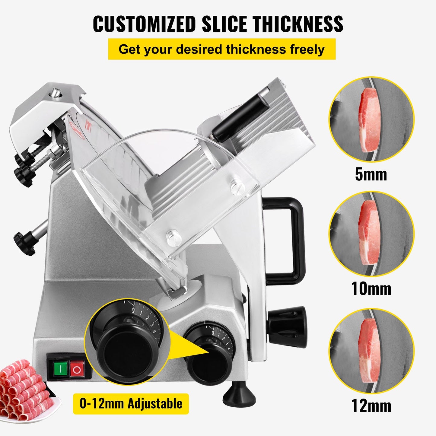 Commercial Meat Slicer, 200W Electric Deli Food Slicer, 350-400RPM Meat Slicer with 8" Carbon Steel Blade, 0 - 0.47 inch Adjustable Thickness Electric Meat Slicer for Home and Commercial Use - Image 4