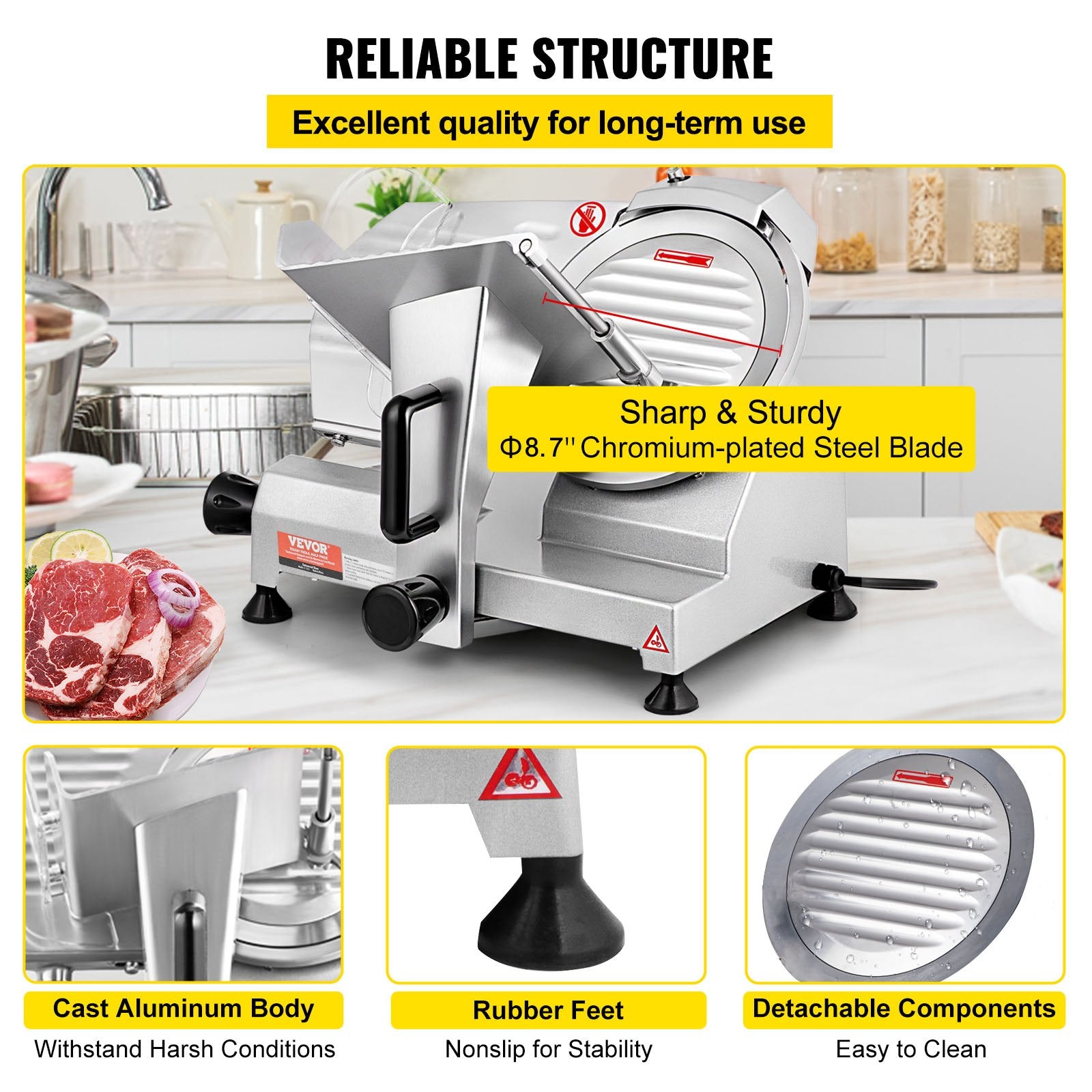 Commercial Meat Slicer, 200W Electric Deli Food Slicer, 350-400RPM Meat Slicer with 8" Carbon Steel Blade, 0 - 0.47 inch Adjustable Thickness Electric Meat Slicer for Home and Commercial Use - Image 5