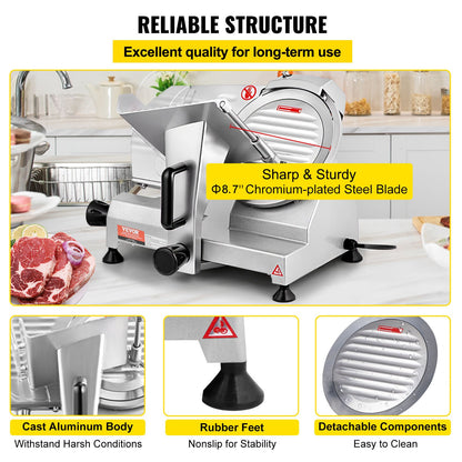 Commercial Meat Slicer, 200W Electric Deli Food Slicer, 350-400RPM Meat Slicer with 8" Carbon Steel Blade, 0 - 0.47 inch Adjustable Thickness Electric Meat Slicer for Home and Commercial Use - Image 5