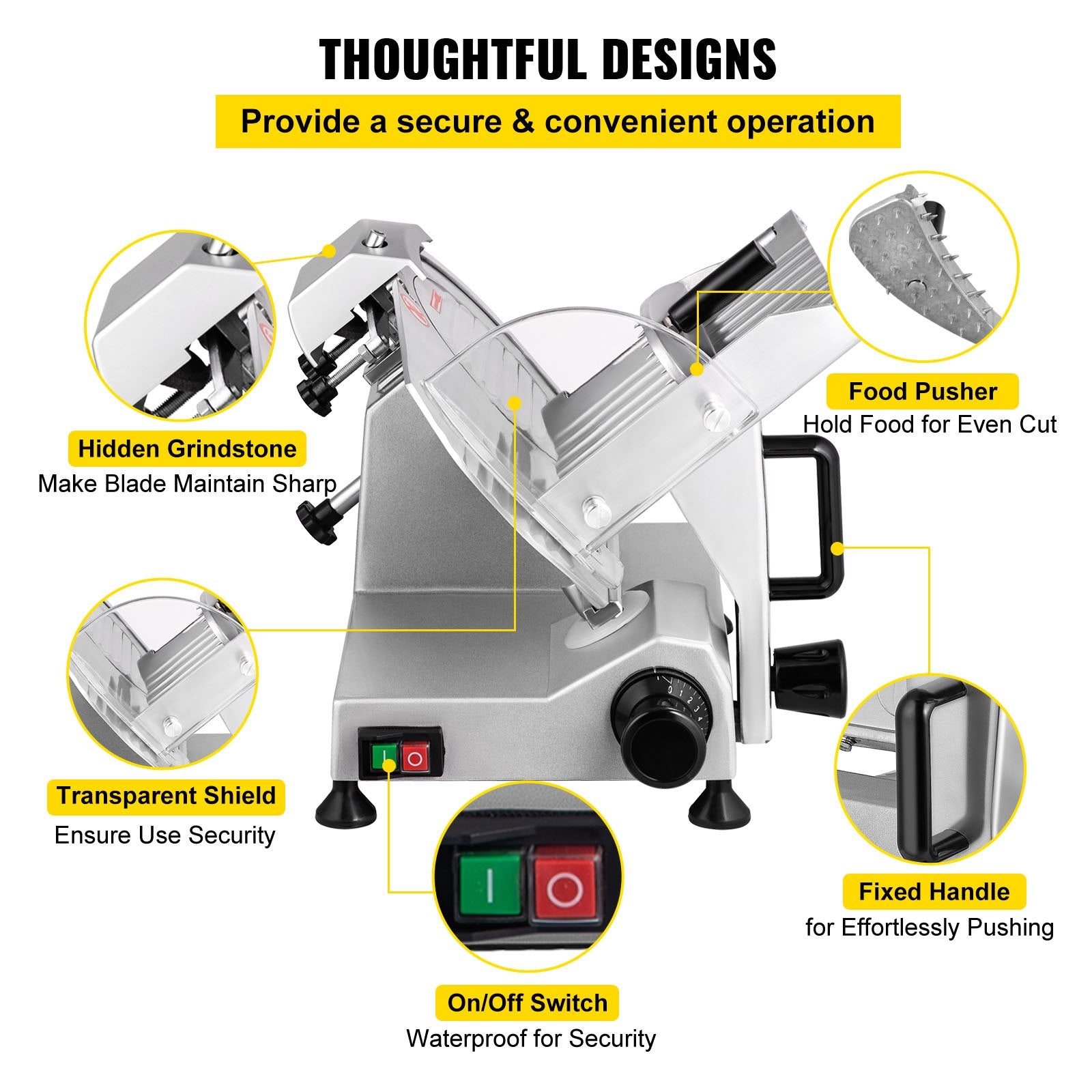 Commercial Meat Slicer, 200W Electric Deli Food Slicer, 350-400RPM Meat Slicer with 8" Carbon Steel Blade, 0 - 0.47 inch Adjustable Thickness Electric Meat Slicer for Home and Commercial Use - Image 6