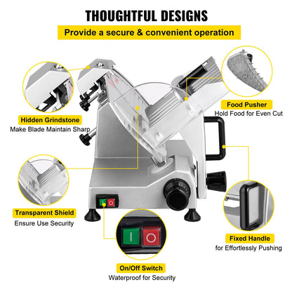 Commercial Meat Slicer, 200W Electric Deli Food Slicer, 350-400RPM Meat Slicer with 8" Carbon Steel Blade, 0 - 0.47 inch Adjustable Thickness Electric Meat Slicer for Home and Commercial Use - Image 6