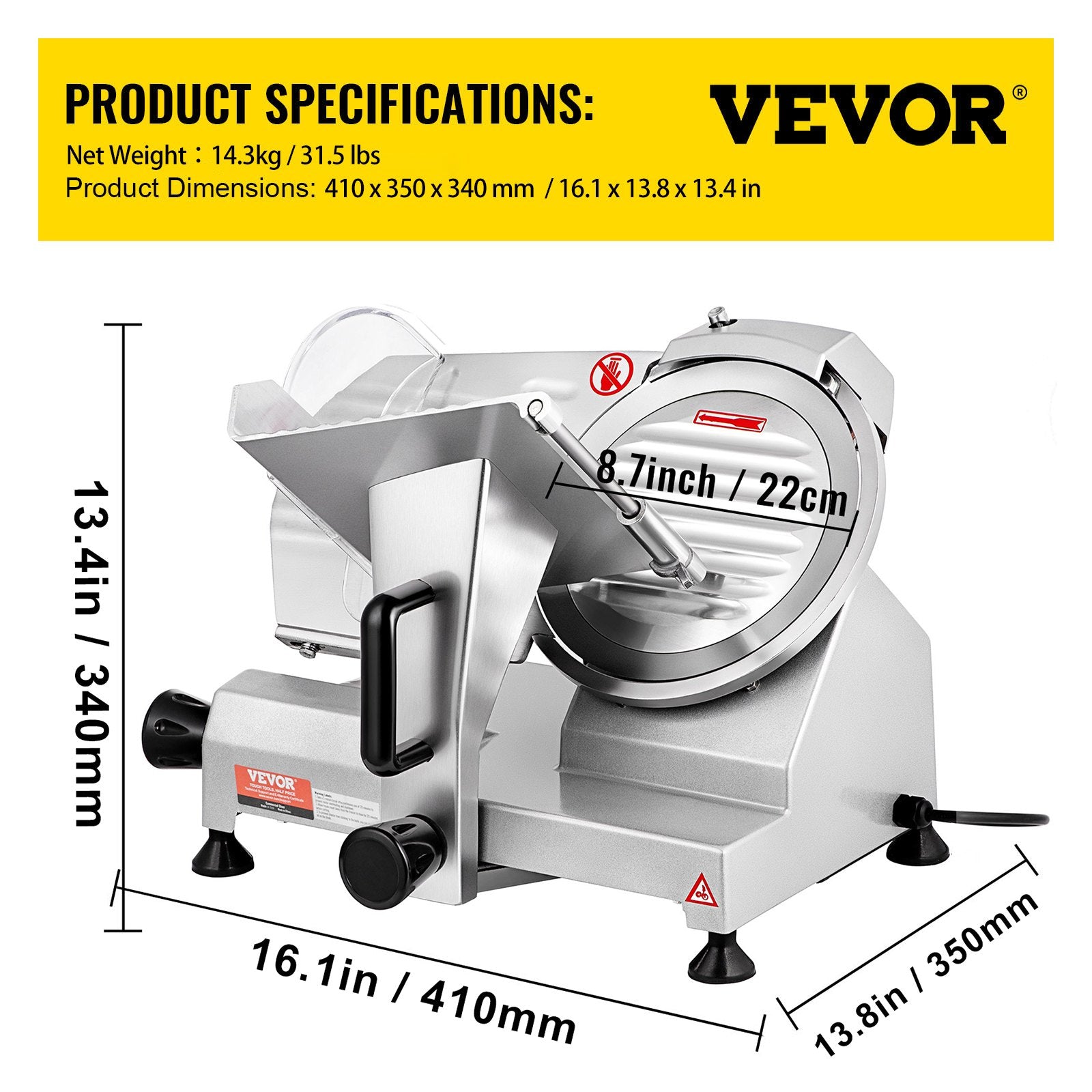 Commercial Meat Slicer, 200W Electric Deli Food Slicer, 350-400RPM Meat Slicer with 8" Carbon Steel Blade, 0 - 0.47 inch Adjustable Thickness Electric Meat Slicer for Home and Commercial Use - Image 7