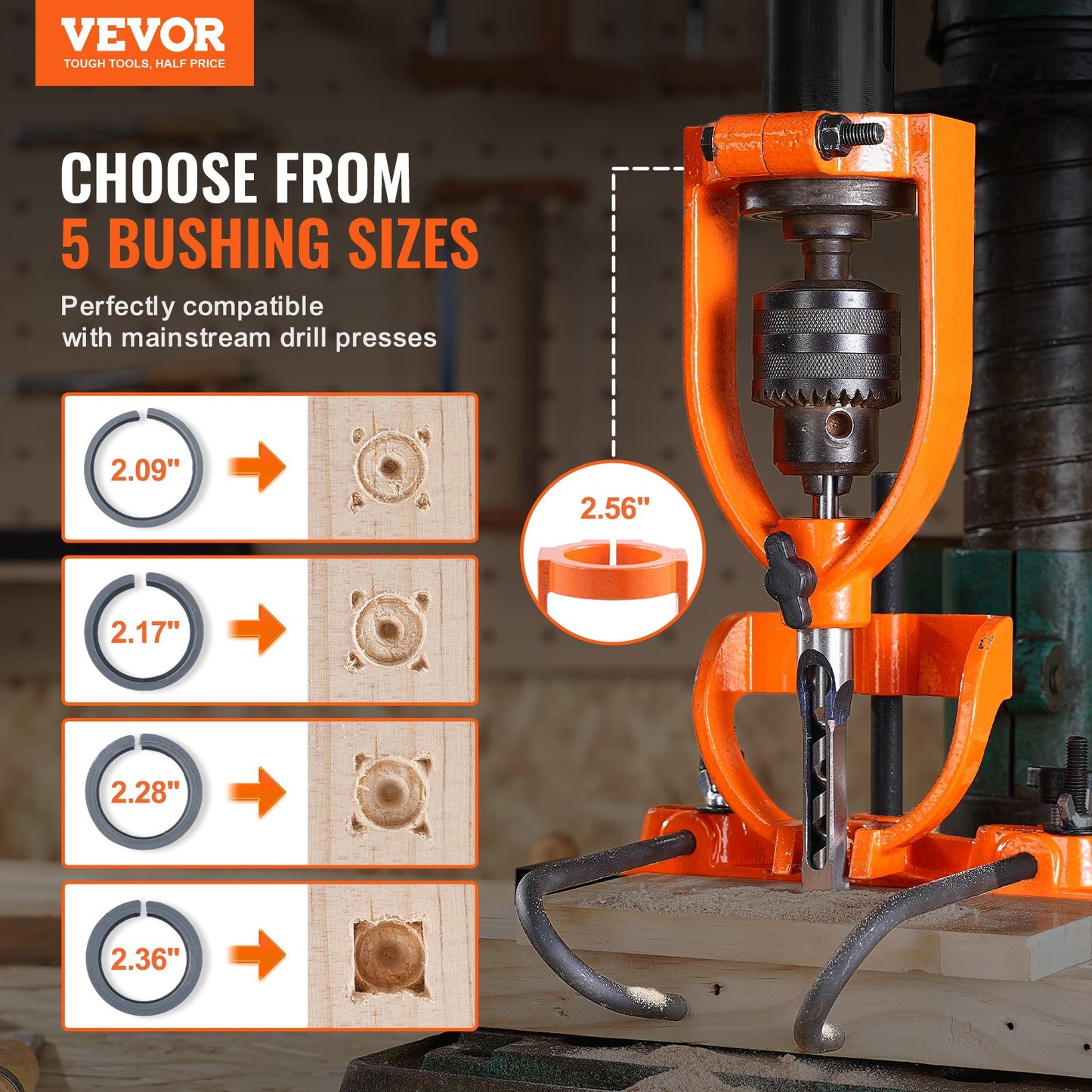 Mortising Attachment for Drill Press, 4 Model Drills Square Hole Chisel Set, Bench Drill Locator Set Mortise and Tenon Tools with 5 Bushings, for Woodworking Mortising Tenoning Drilling Machine - Image 2