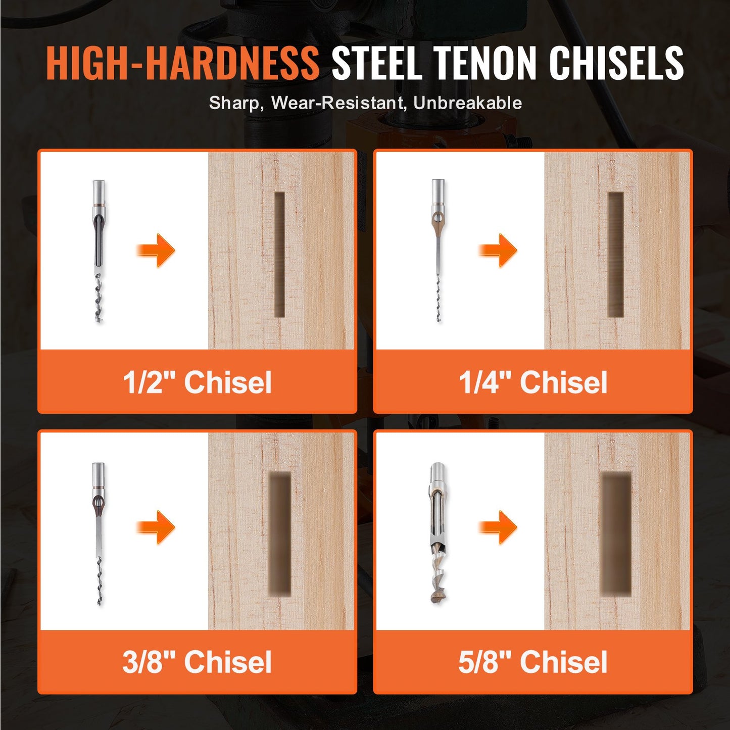 Mortising Attachment for Drill Press, 4 Model Drills Square Hole Chisel Set, Bench Drill Locator Set Mortise and Tenon Tools with 5 Bushings, for Woodworking Mortising Tenoning Drilling Machine - Image 3