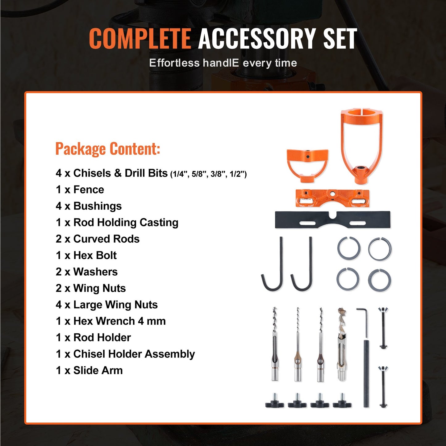 Mortising Attachment for Drill Press, 4 Model Drills Square Hole Chisel Set, Bench Drill Locator Set Mortise and Tenon Tools with 5 Bushings, for Woodworking Mortising Tenoning Drilling Machine - Image 4