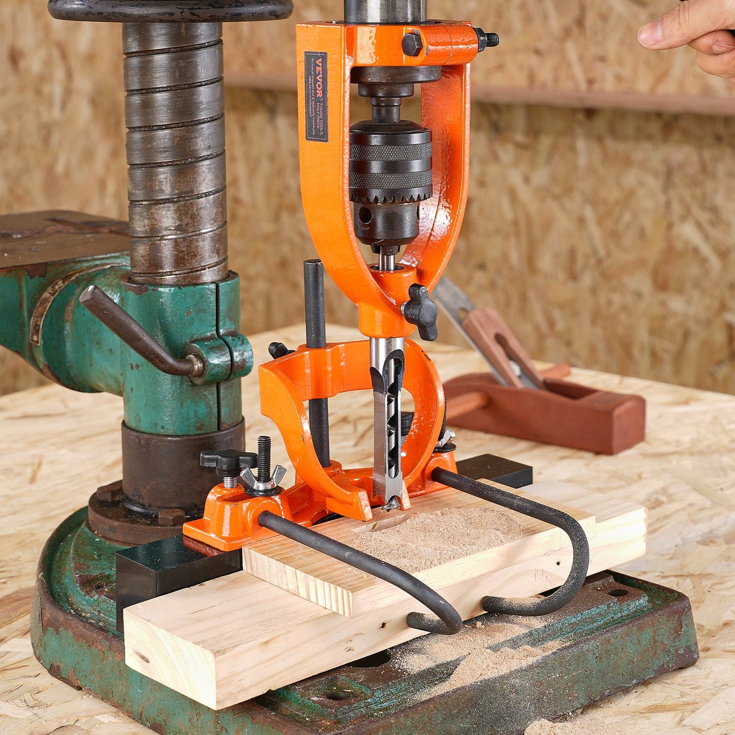 Mortising Attachment for Drill Press, 4 Model Drills Square Hole Chisel Set, Bench Drill Locator Set Mortise and Tenon Tools with 5 Bushings, for Woodworking Mortising Tenoning Drilling Machine - Image 8