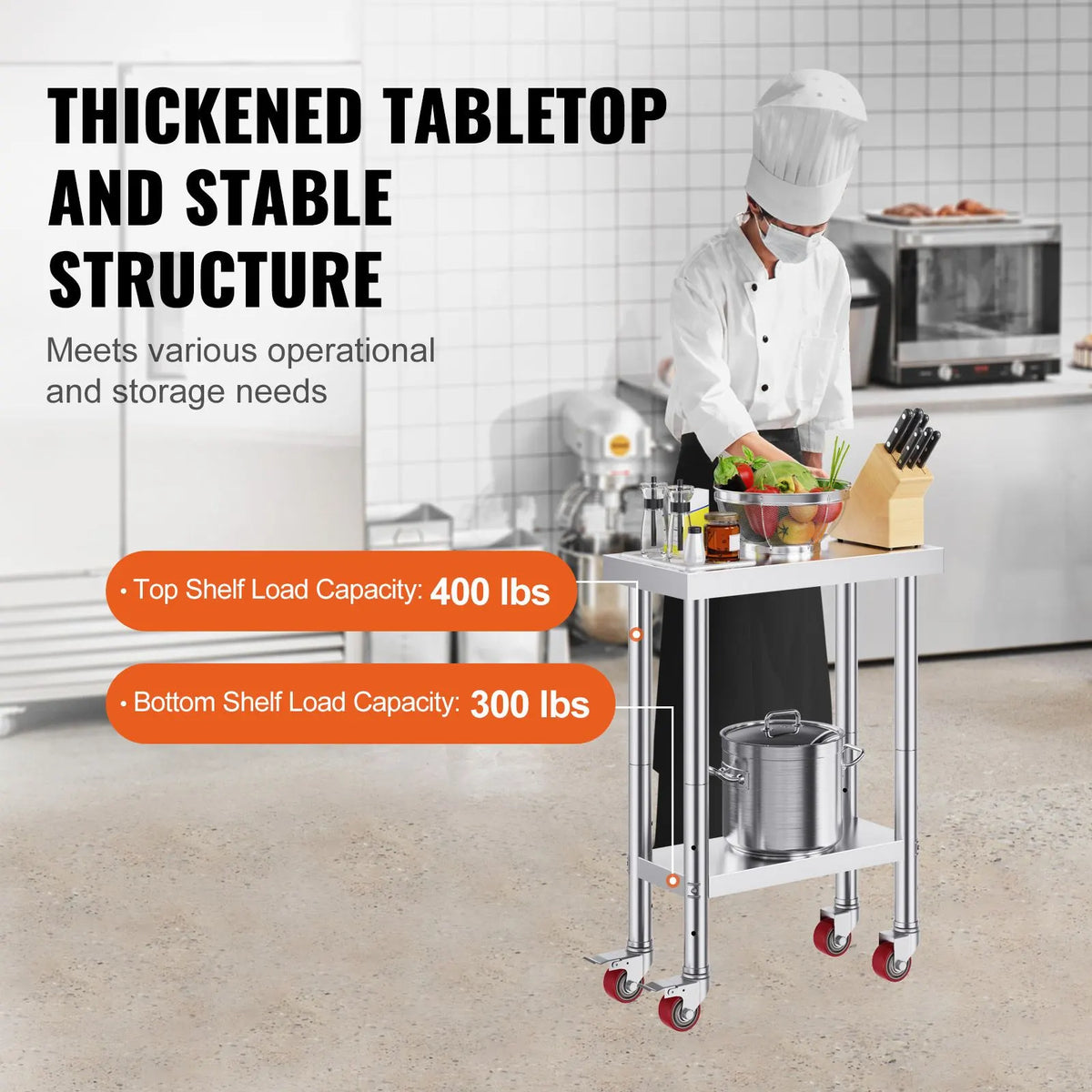 Stainless Steel Work Table with Wheels 24 x 12 x 32 Inch Prep Table with 4 Casters Heavy Duty Work Table for Commercial Kitchen Restaurant Business - Image 3