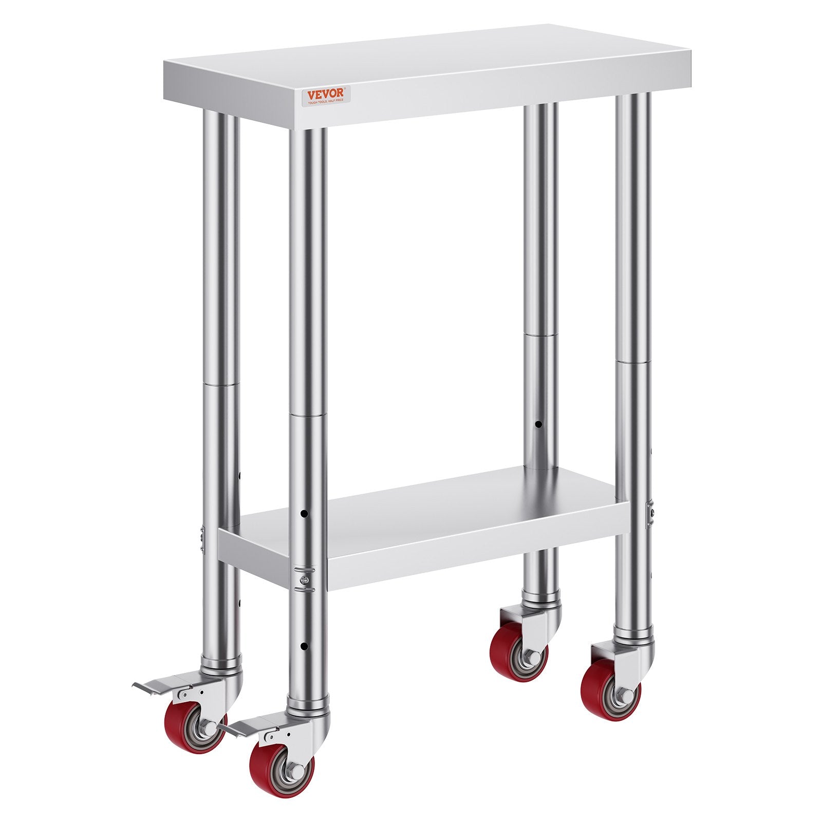 Stainless Steel Work Table with Wheels 24 x 12 x 32 Inch Prep Table with 4 Casters Heavy Duty Work Table for Commercial Kitchen Restaurant Business
