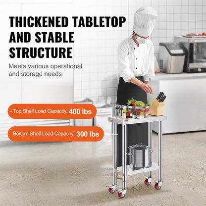 Stainless Steel Work Table with Wheels 24 x 12 x 32 Inch Prep Table with 4 Casters Heavy Duty Work Table for Commercial Kitchen Restaurant Business - Image 3