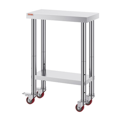 Stainless Steel Work Table with Wheels 24 x 12 x 32 Inch Prep Table with 4 Casters Heavy Duty Work Table for Commercial Kitchen Restaurant Business - Image 9
