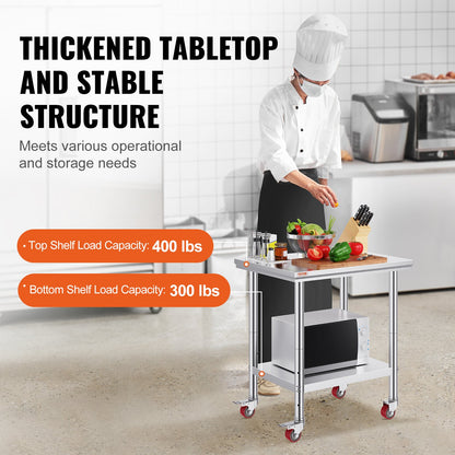 Stainless Steel Work Table with Wheels 24 x 30 Prep Table with casters Heavy Duty Work Table for Commercial Kitchen Restaurant Business (24 x 30 x 33.8 Inch) - Image 3