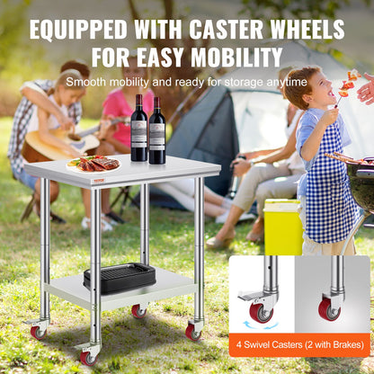 Stainless Steel Work Table with Wheels 24 x 30 Prep Table with casters Heavy Duty Work Table for Commercial Kitchen Restaurant Business (24 x 30 x 33.8 Inch) - Image 4
