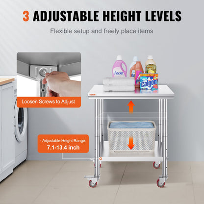 Stainless Steel Work Table with Wheels 24 x 30 Prep Table with casters Heavy Duty Work Table for Commercial Kitchen Restaurant Business (24 x 30 x 33.8 Inch) - Image 5