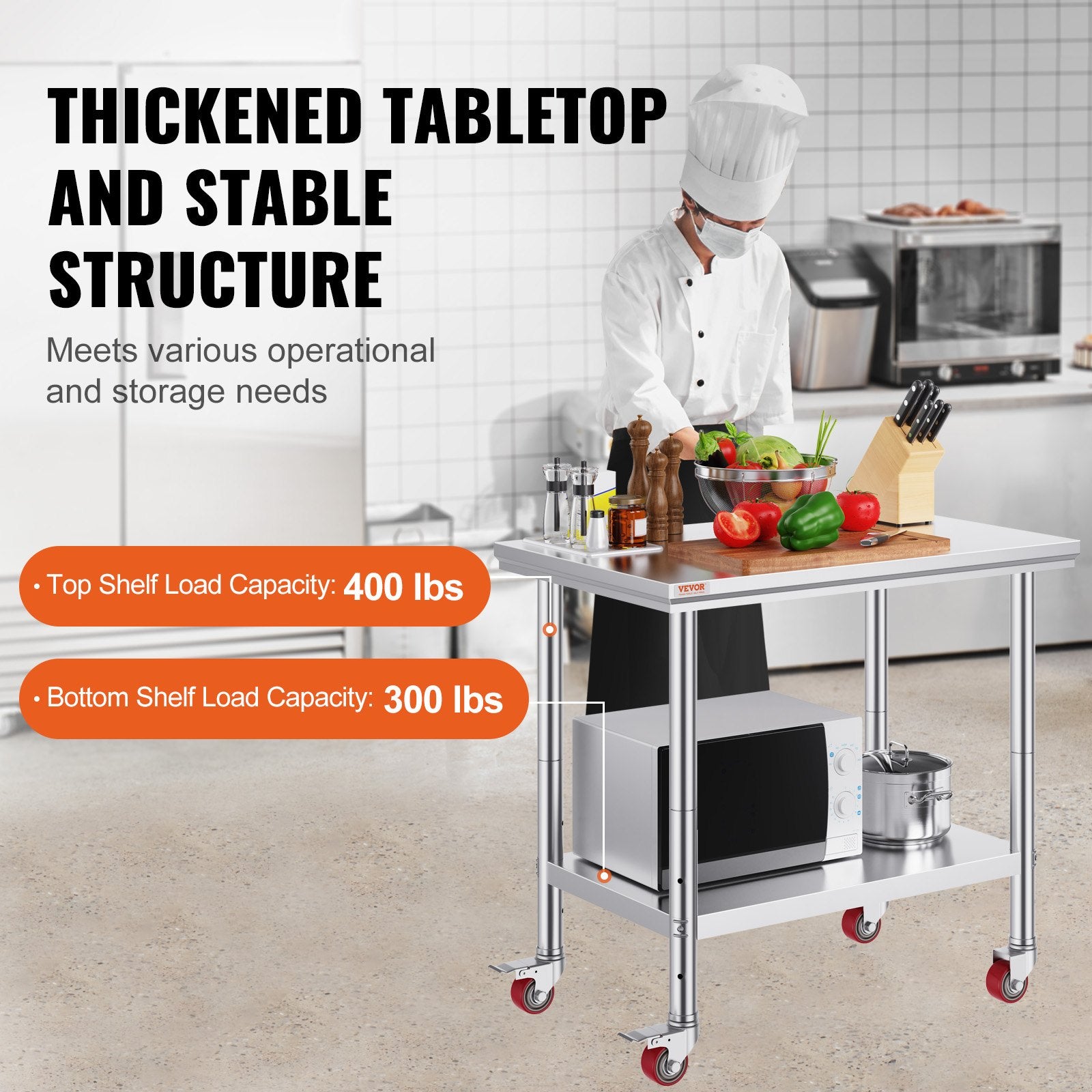Stainless Steel Work Table 36x24 Inch with 4 Wheels Commercial Food Prep Worktable with Casters Heavy Duty Work Table for Commercial Kitchen Restaurant - Image 3