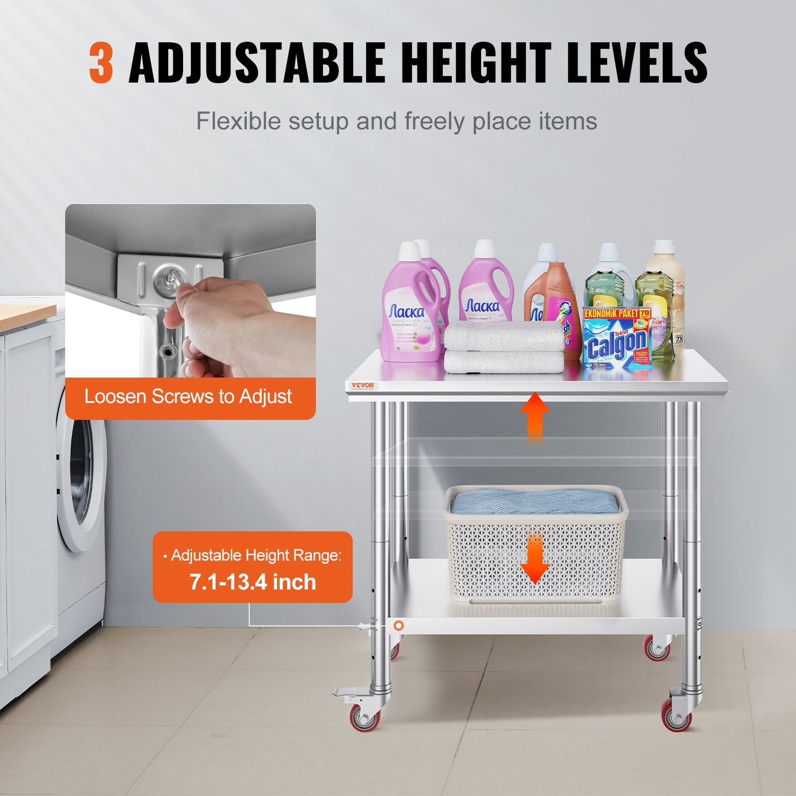 Stainless Steel Work Table 36x24 Inch with 4 Wheels Commercial Food Prep Worktable with Casters Heavy Duty Work Table for Commercial Kitchen Restaurant - Image 5