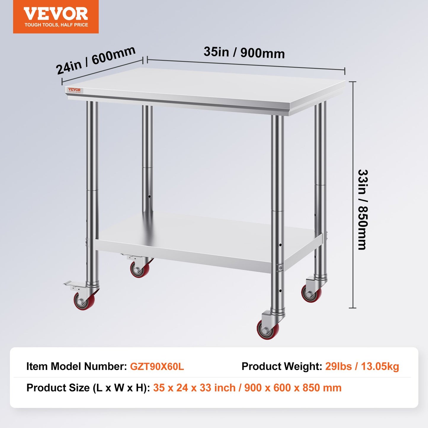 Stainless Steel Work Table 36x24 Inch with 4 Wheels Commercial Food Prep Worktable with Casters Heavy Duty Work Table for Commercial Kitchen Restaurant - Image 7