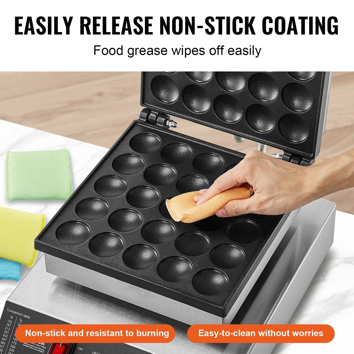 Mini Dutch Pancake Maker, 25PCS 43mm Diameter Dorayaki Baker Machine, 1700W Commercial Electric Poffertjes Grill, Non-stick Stainless Steel, Temp & Time Control, for Home Kitchen Restaurant - Image 4