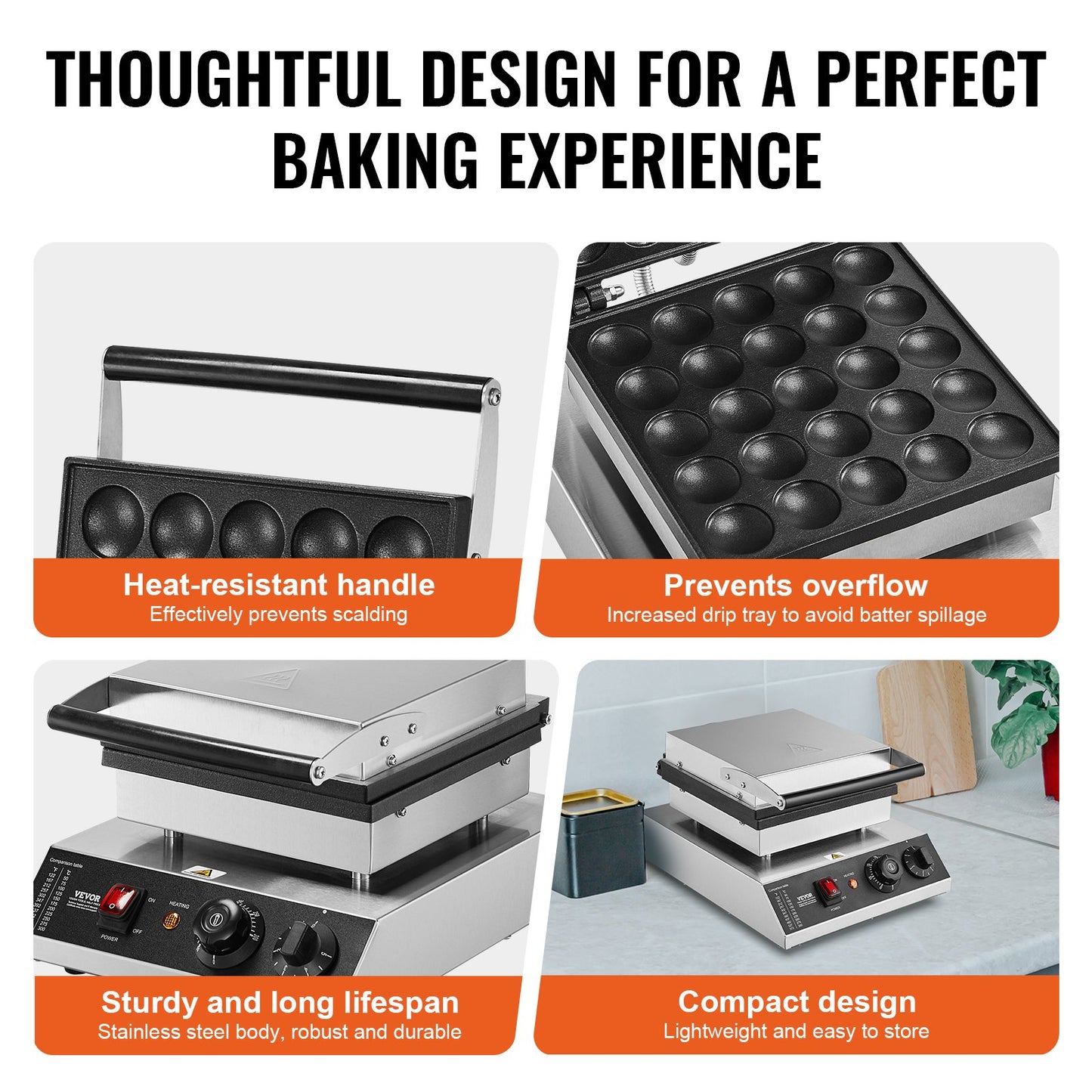 Mini Dutch Pancake Maker, 25PCS 43mm Diameter Dorayaki Baker Machine, 1700W Commercial Electric Poffertjes Grill, Non-stick Stainless Steel, Temp & Time Control, for Home Kitchen Restaurant - Image 5