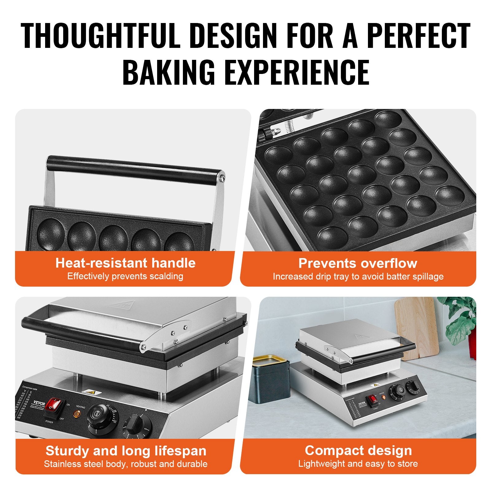 Mini Dutch Pancake Maker, 25PCS 43mm Diameter Dorayaki Baker Machine, 1700W Commercial Electric Poffertjes Grill, Non-stick Stainless Steel, Temp & Time Control, for Home Kitchen Restaurant - Image 5