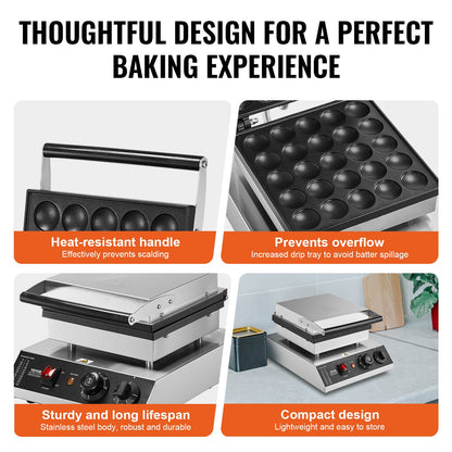 Mini Dutch Pancake Maker, 25PCS 43mm Diameter Dorayaki Baker Machine, 1700W Commercial Electric Poffertjes Grill, Non-stick Stainless Steel, Temp & Time Control, for Home Kitchen Restaurant - Image 5