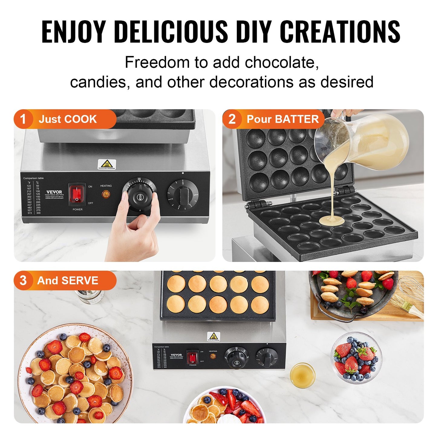 Mini Dutch Pancake Maker, 25PCS 43mm Diameter Dorayaki Baker Machine, 1700W Commercial Electric Poffertjes Grill, Non-stick Stainless Steel, Temp & Time Control, for Home Kitchen Restaurant - Image 6