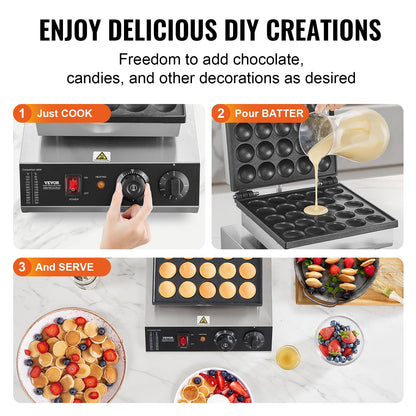 Mini Dutch Pancake Maker, 25PCS 43mm Diameter Dorayaki Baker Machine, 1700W Commercial Electric Poffertjes Grill, Non-stick Stainless Steel, Temp & Time Control, for Home Kitchen Restaurant - Image 6