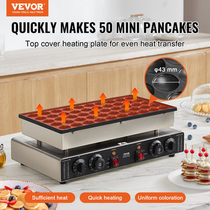 Mini Dutch Pancake Maker, 50PCS 43mm Diameter Dorayaki Baker Machine, 1700W Commercial Electric Poffertjes Grill, Non-stick Stainless Steel, Dual Temp & Time Control, for Home Kitchen Restaurant - Image 2