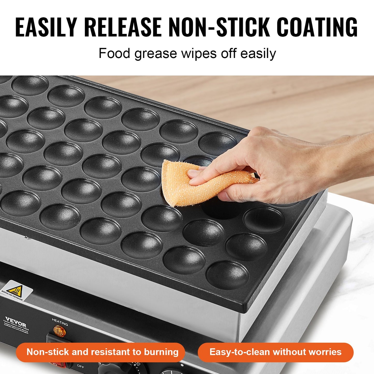 Mini Dutch Pancake Maker, 50PCS 43mm Diameter Dorayaki Baker Machine, 1700W Commercial Electric Poffertjes Grill, Non-stick Stainless Steel, Dual Temp & Time Control, for Home Kitchen Restaurant - Image 4