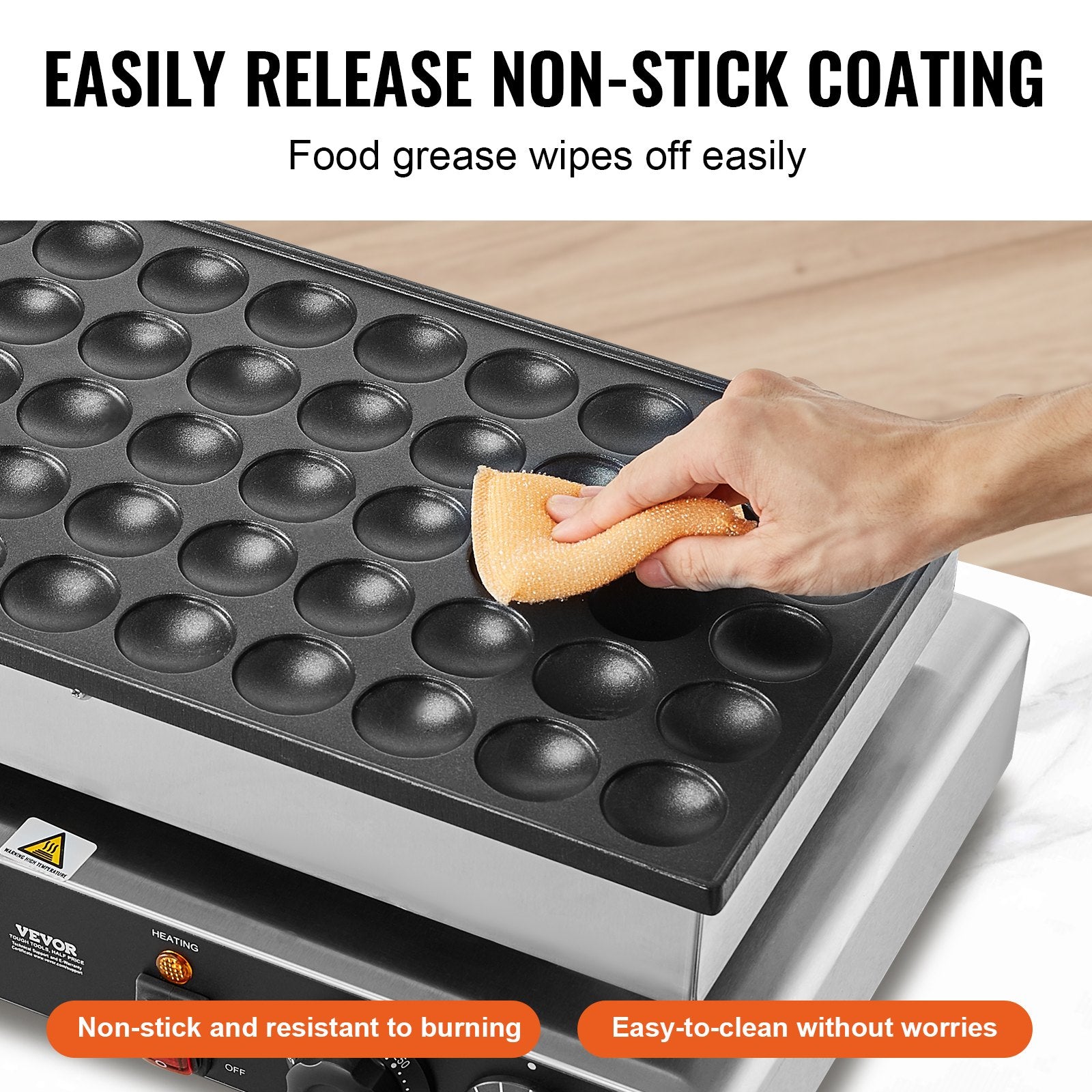 Mini Dutch Pancake Maker, 50PCS 43mm Diameter Dorayaki Baker Machine, 1700W Commercial Electric Poffertjes Grill, Non-stick Stainless Steel, Dual Temp & Time Control, for Home Kitchen Restaurant - Image 4