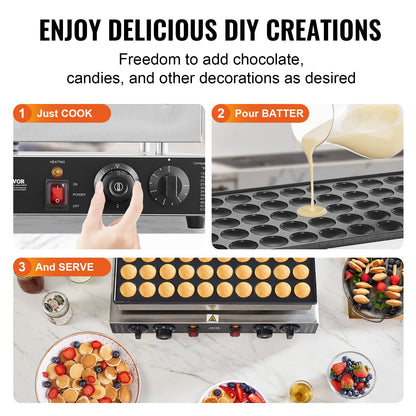 Mini Dutch Pancake Maker, 50PCS 43mm Diameter Dorayaki Baker Machine, 1700W Commercial Electric Poffertjes Grill, Non-stick Stainless Steel, Dual Temp & Time Control, for Home Kitchen Restaurant - Image 6