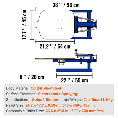 Screen Printing Machine, 1 Color 1 Station Silk Screen Printing Press, 21.2x17.7in / 54x45cm Screen Printing Press, Double-layer Positioning Pallet, Adjustable Tension for T-shirt DIY Printing - Image 7