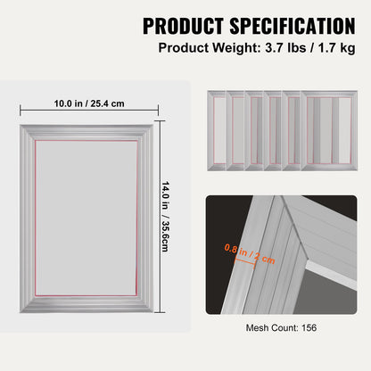 Screen Printing Kit, 6 Pieces Aluminum Silk Screen Printing Frames, 25.4 x 35.6 cm Silk Screen Printing Frame with 156 Count Mesh, High Tension Nylon Mesh and Sealing Tape for T-shirts DIY - Image 7