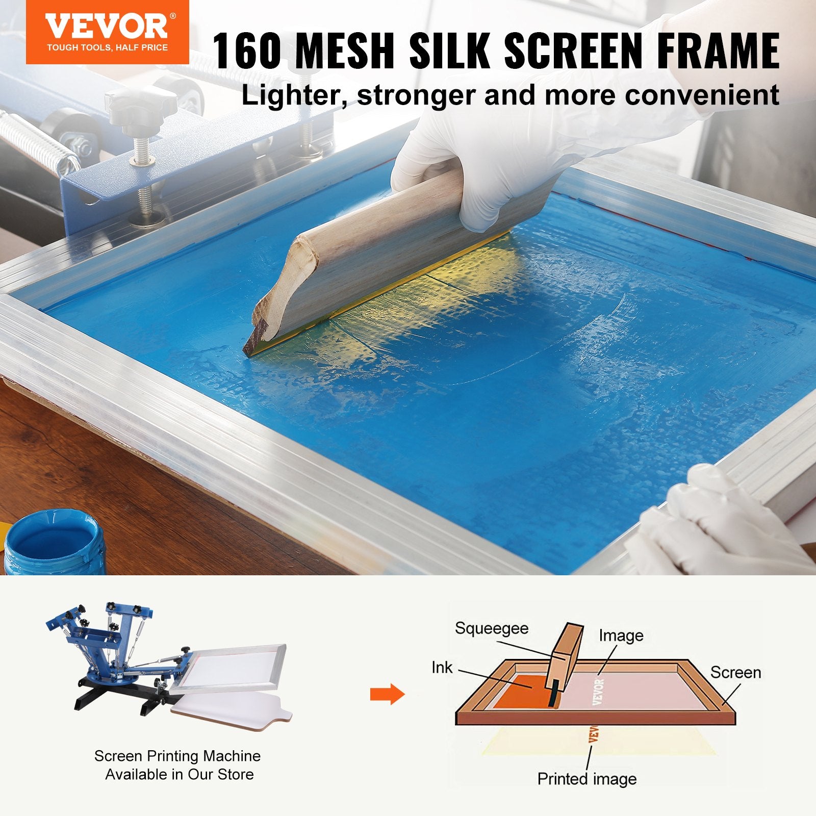 Screen Printing Kit, 6 Pieces Aluminum Silk Screen Printing Frames, 20x24inch Silk Screen Printing Frame with 160 Count Mesh, High Tension Nylon Mesh and Sealing Tape for T-shirts DIY Printing - Image 2