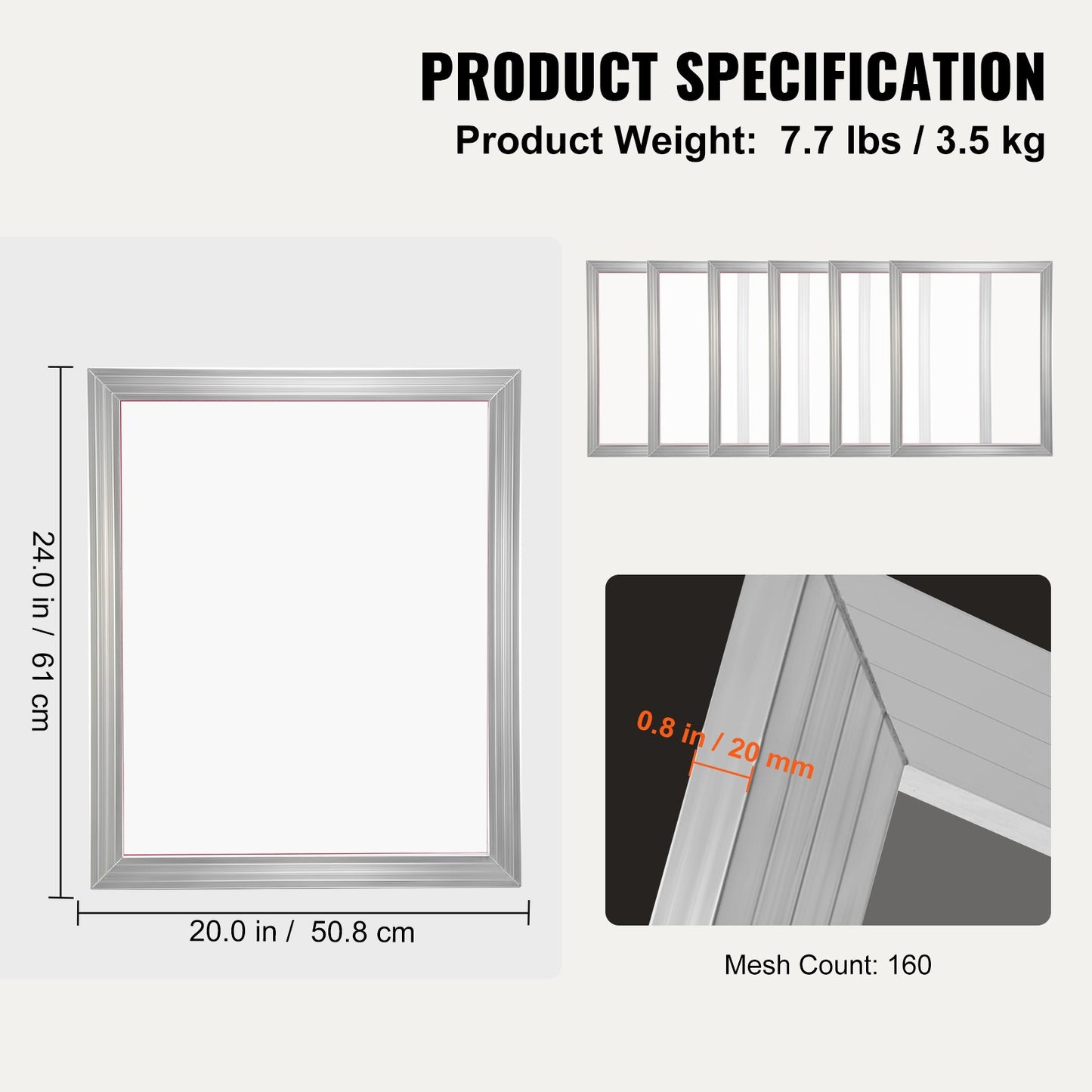 Screen Printing Kit, 6 Pieces Aluminum Silk Screen Printing Frames, 20x24inch Silk Screen Printing Frame with 160 Count Mesh, High Tension Nylon Mesh and Sealing Tape for T-shirts DIY Printing - Image 7