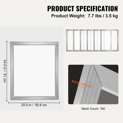 Screen Printing Kit, 6 Pieces Aluminum Silk Screen Printing Frames, 20x24inch Silk Screen Printing Frame with 160 Count Mesh, High Tension Nylon Mesh and Sealing Tape for T-shirts DIY Printing - Image 7