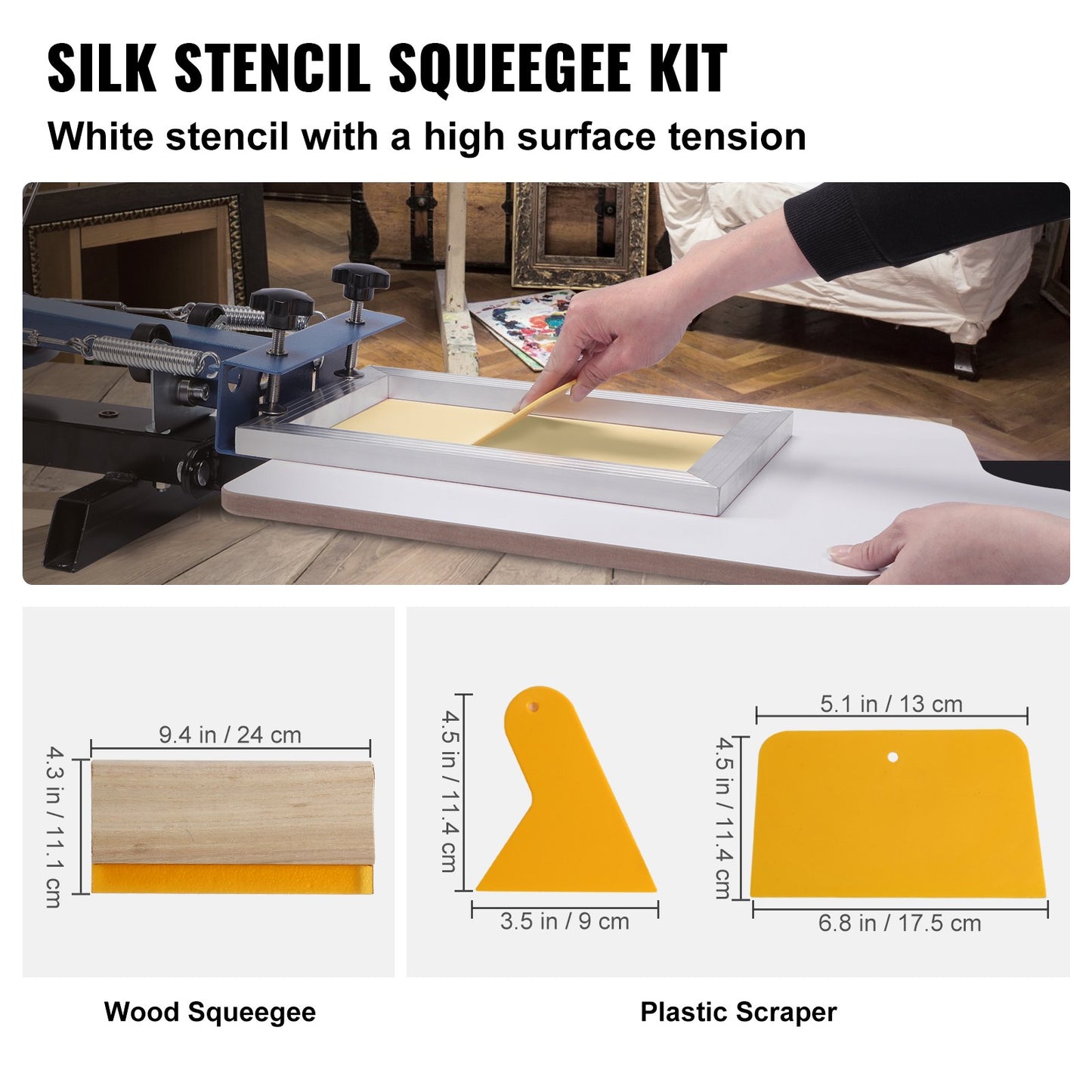 Screen Printing Kit, 2 Pieces Aluminum Silk Screen Printing Frames20.3 x 25.4/25.4 x 35.6cm 110 Count Mesh, 2 Tapes and Screen Printing Squeegees and Transparency Films for T-shirts DIY - Image 4