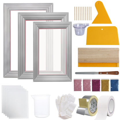 Screen Printing Kit, 3 Pieces Aluminum Silk Screen Printing Frames 25x36/20x30/15x25 cm 110 Count Mesh, 5 Glitters and Screen Printing Squeegees and Transparency Films for T-shirts DIY - Image 9