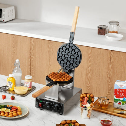 Commercial Bubble Waffle Maker, 1400W Egg Pancake Baker Machine, Non-Stick Stainless Steel Egg Bubble Puff, 180° Rotatable, Temp and Time Control, Wooden Handle, for Restaurant Bakery Snack Bar - Image 8
