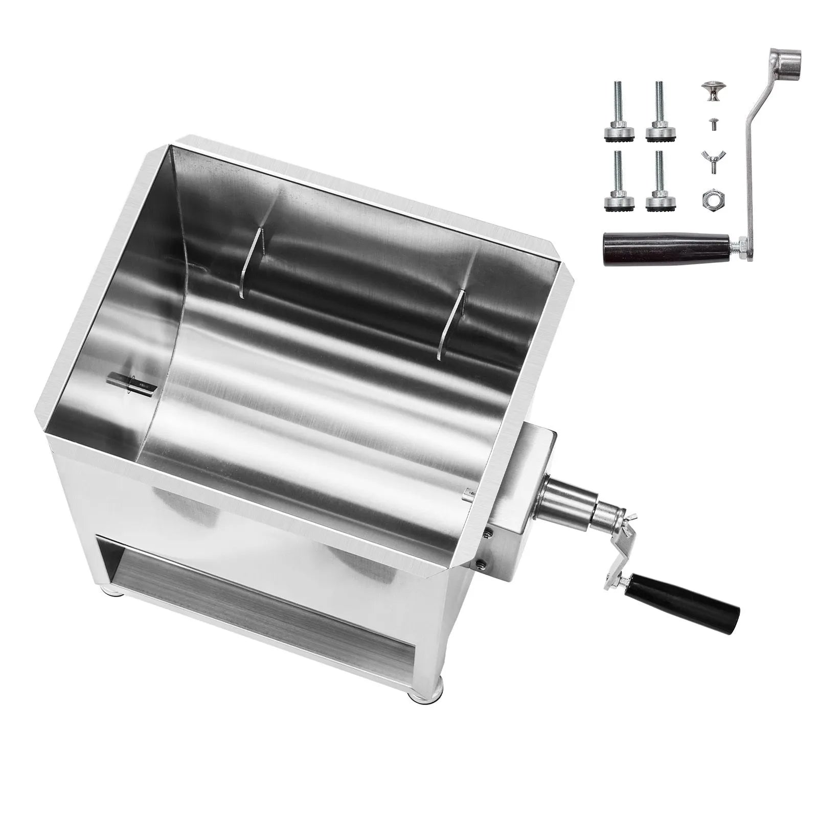 Manual Meat Mixer, 30L Fixed Tank Meat Processing Equipment(Mixing Max 30LBS for Meat), Stainless Steel Meat Mixer, Sausage Mixer Machine with Lid Handle Gear Reducer, Ground Beef Hand Mixer
