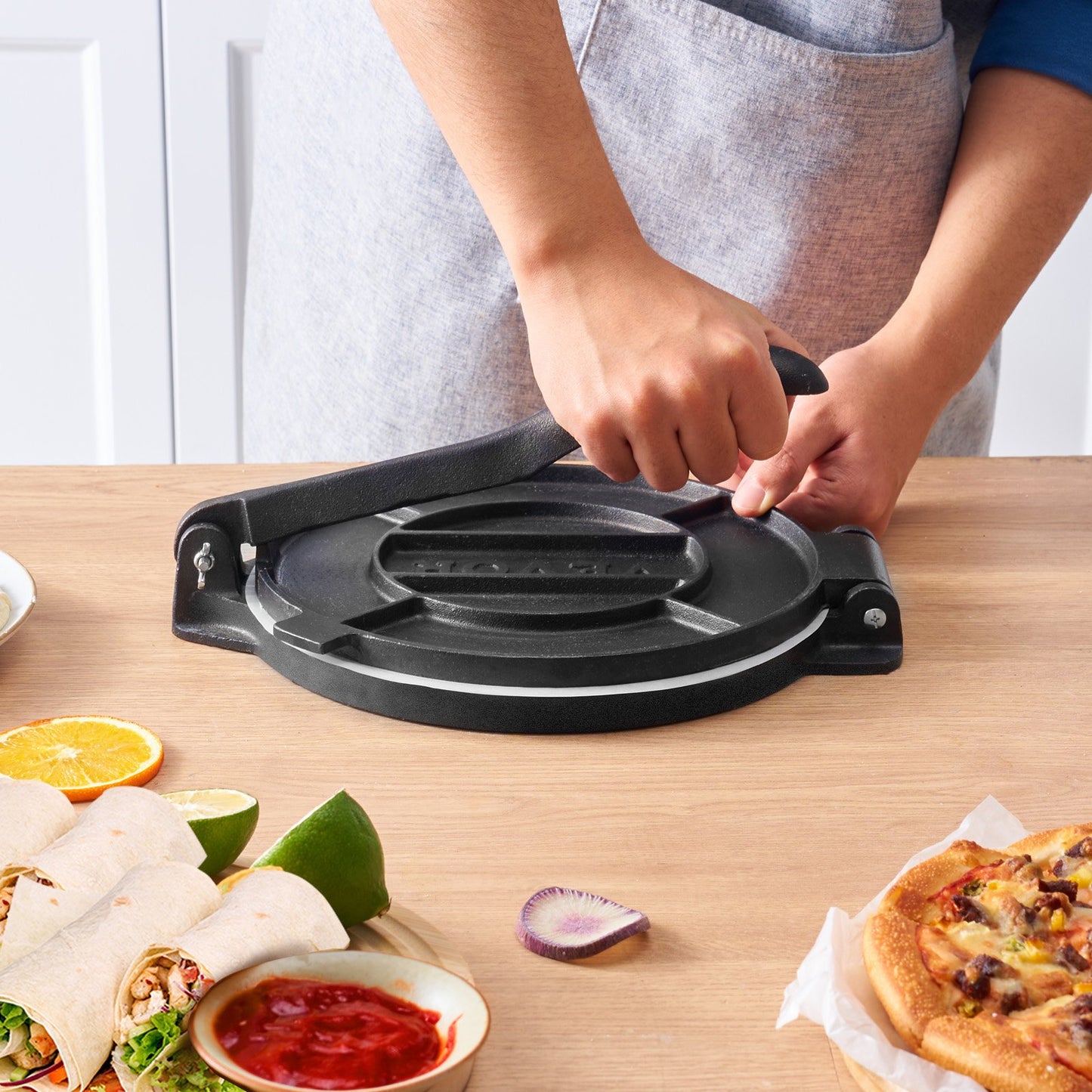 Tortilla Press, 8 Inch Tortilla and Roti Maker, Cast Iron Heavy Duty Tortilladora Press, Pre-Seasoned Pataconera Maker with 100 Pcs Parchment Paper, Dough Maker for Flour Tortilla, Tawa, Silver - Image 8