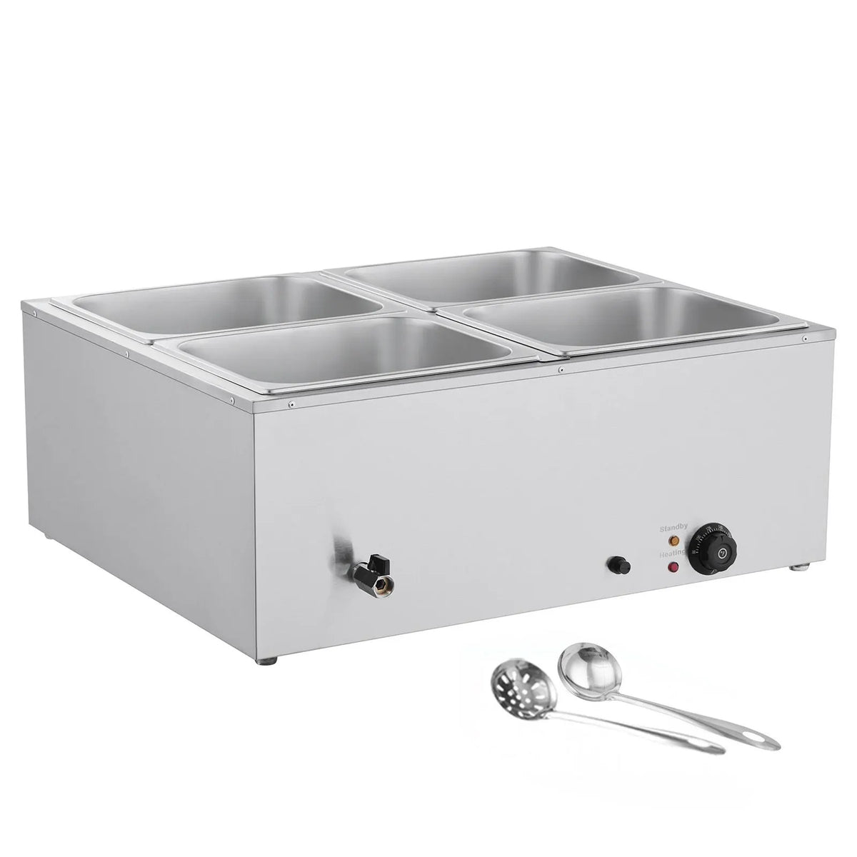 Commercial Food Warmer, 1500W Electric Stainless Steel Steam Food Warmer with Lid, 4-Pan Fast Heating Countertop Buffet Bain Marie with Soup & Perforated Ladles, for Catering, Restaurant, Party