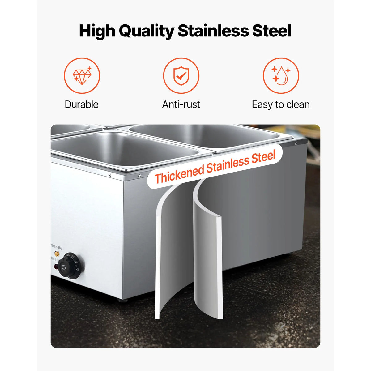 Commercial Food Warmer, 1500W Electric Stainless Steel Steam Food Warmer with Lid, 4-Pan Fast Heating Countertop Buffet Bain Marie with Soup & Perforated Ladles, for Catering, Restaurant, Party - Image 4