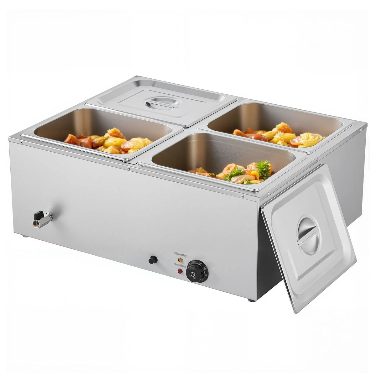 Commercial Food Warmer, 1500W Electric Stainless Steel Steam Food Warmer with Lid, 4-Pan Fast Heating Countertop Buffet Bain Marie with Soup & Perforated Ladles, for Catering, Restaurant, Party - Image 9