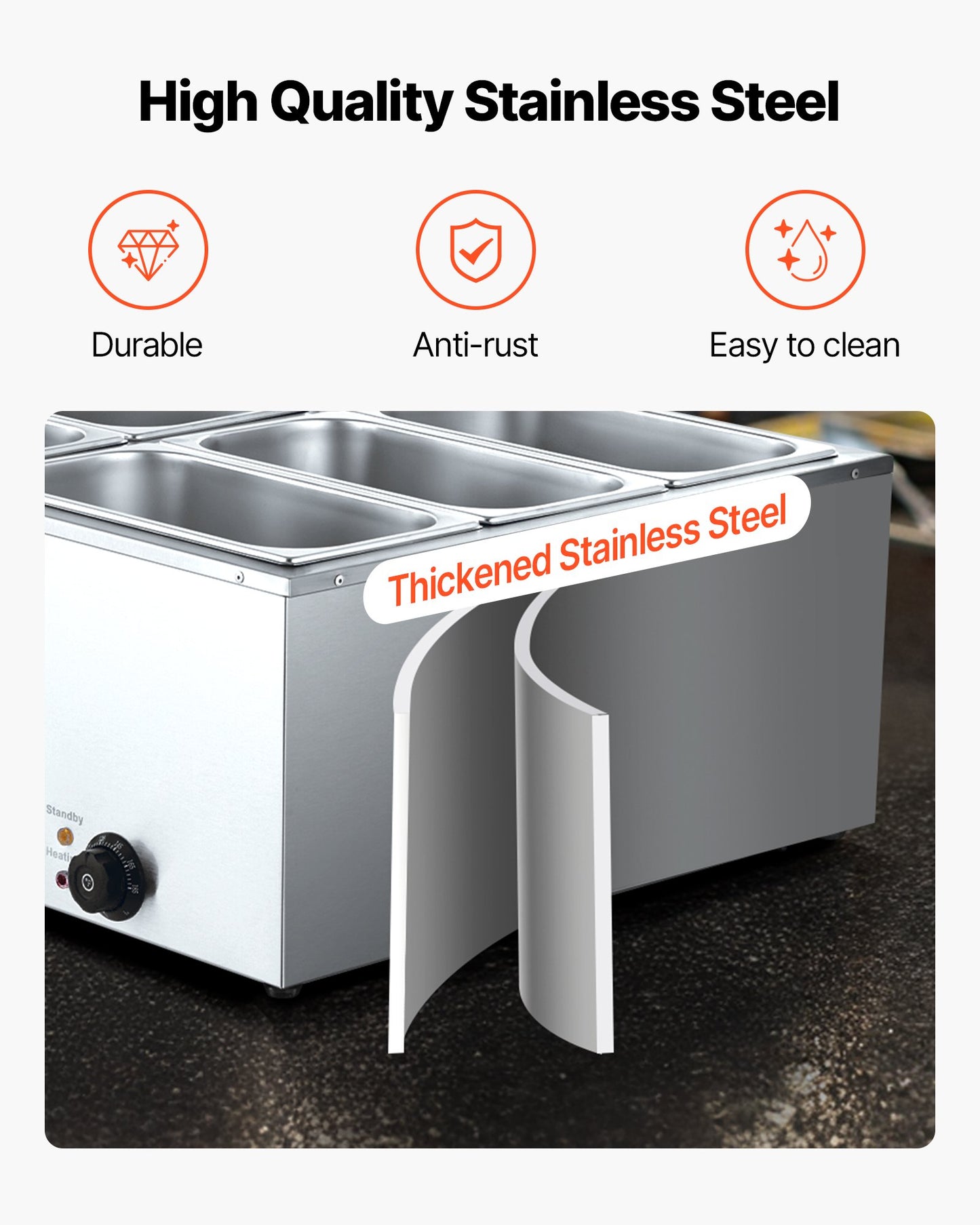 Commercial Food Warmer, 1500W Electric Stainless Steel Steam Food Warmer with Lid, 6-Pan Fast Heating Countertop Buffet Bain Marie with Soup & Perforated Ladles, for Catering, Restaurant, Party - Image 4