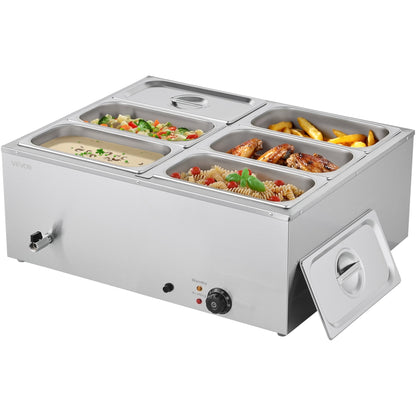 Commercial Food Warmer, 1500W Electric Stainless Steel Steam Food Warmer with Lid, 6-Pan Fast Heating Countertop Buffet Bain Marie with Soup & Perforated Ladles, for Catering, Restaurant, Party - Image 9