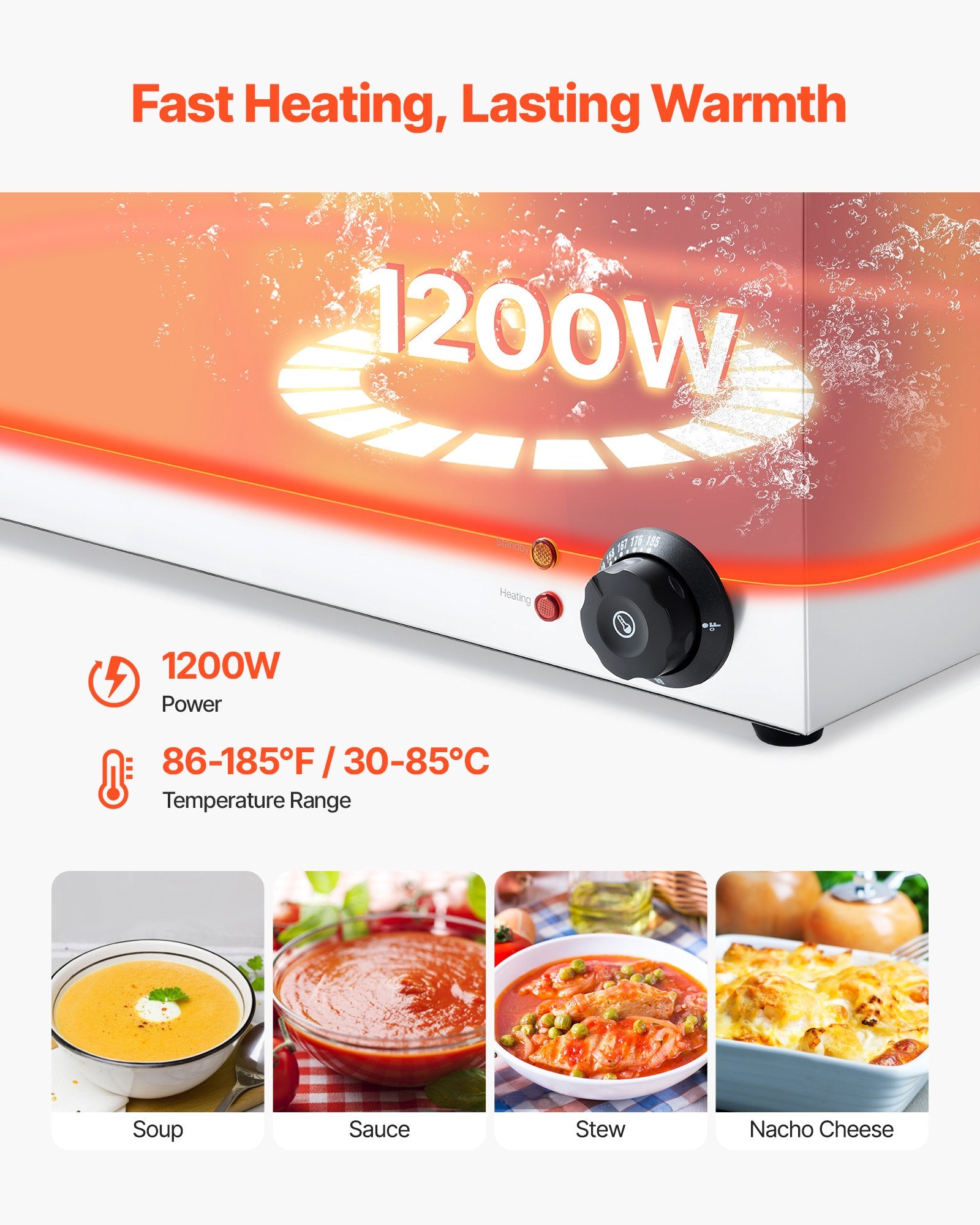 Commercial Food Warmer, 6-Pan Electric Steam Table, 1200W Professional Countertop Stainless Steel Buffet Bain Marie with 30-85°C Temp Control for Catering, Buffet, Parties, Restaurants - Image 2